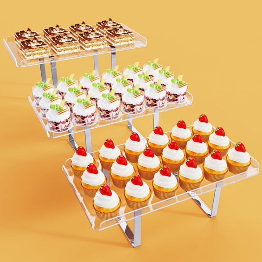 3 Pieces Cupcake Stand Holder, Clear Acrylic Dessert Table Display Set with Iron Support Legs for Birthday Candy Bar Décor Weddings, Parties Events