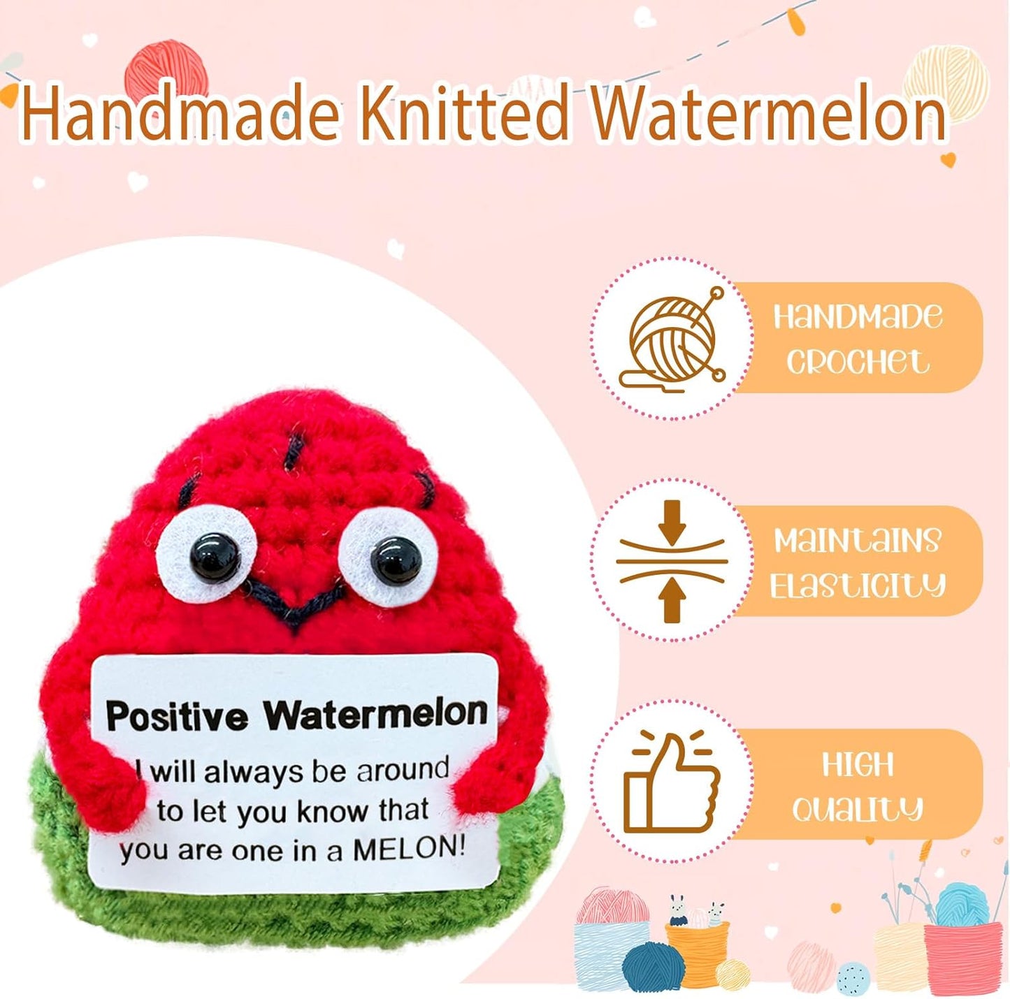 Crochet Emotional Support Watermelon-Handmade Mental Health Gifts for Friends,Family-Uplifting Gifts for Grandpa,Grandma Mom,Dad,Teens