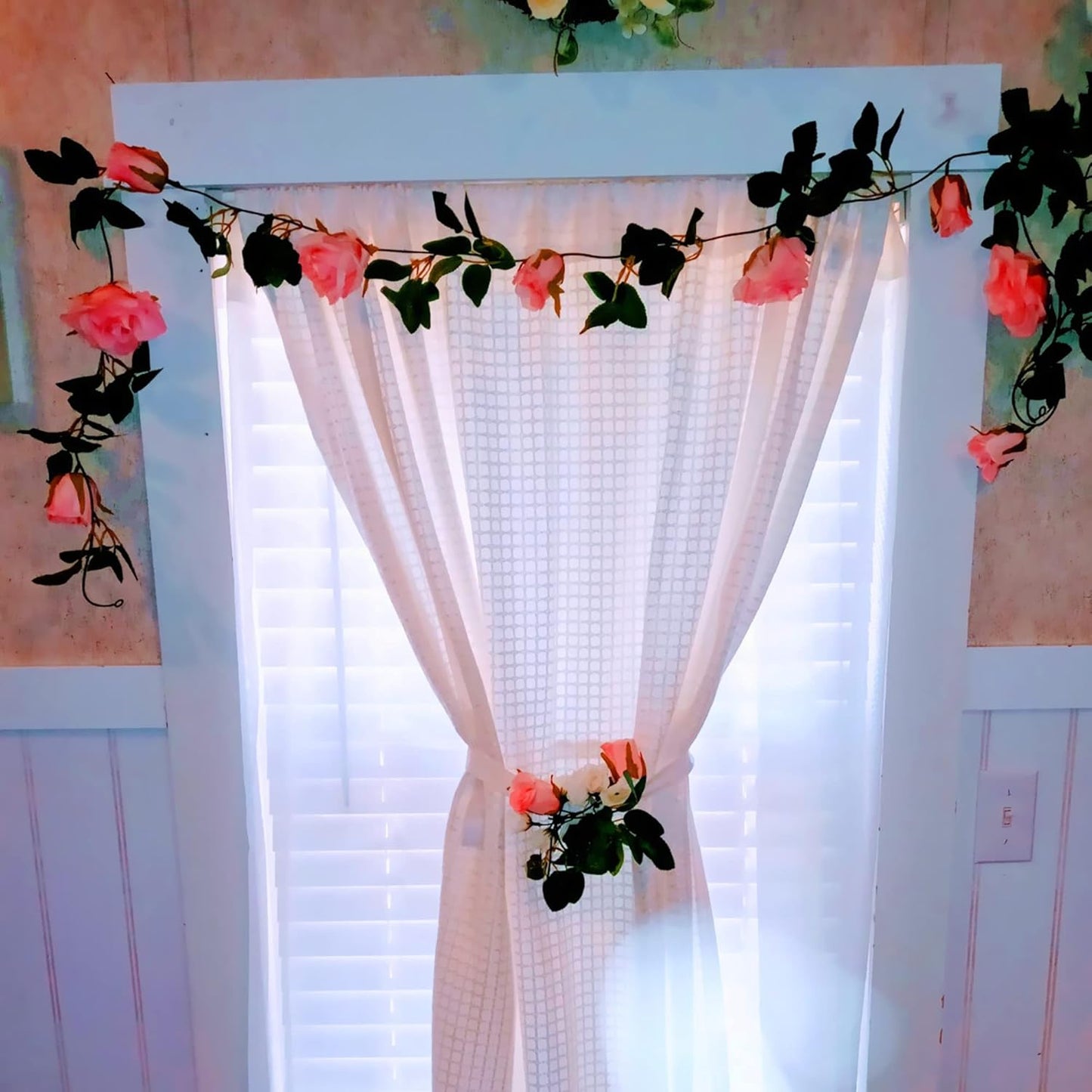 UKELER 2 Pack Artificial Rose Vines Silk Flower Garland Artificial Floral Plant for Wedding Arch Party Garden Craft Home Decor, Dark Pink