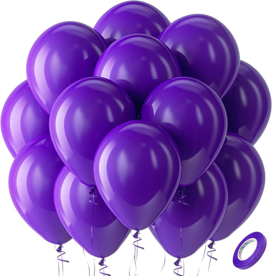 Bezente Dark Purple Latex Party Balloons - 100 Pack 12 inch Round Helium Purple Balloons for Wedding Graduation Halloween Birthday Party Backdrop Decorations