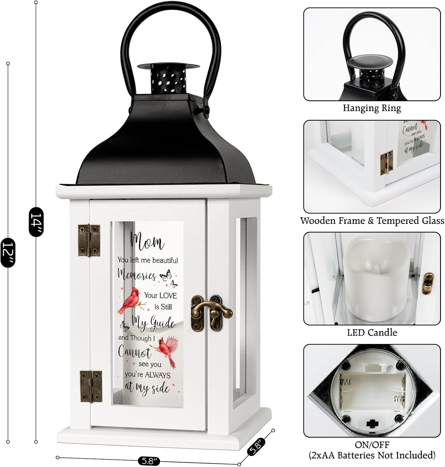 Memorial Lantern - Bereavement Sympathy Gifts for Loss of Loved One Memorial Gifts for Loss of Mother Remembrance Gifts Thoughtful Funeral Gifts for Loss of Mom with LED Candle and Remote