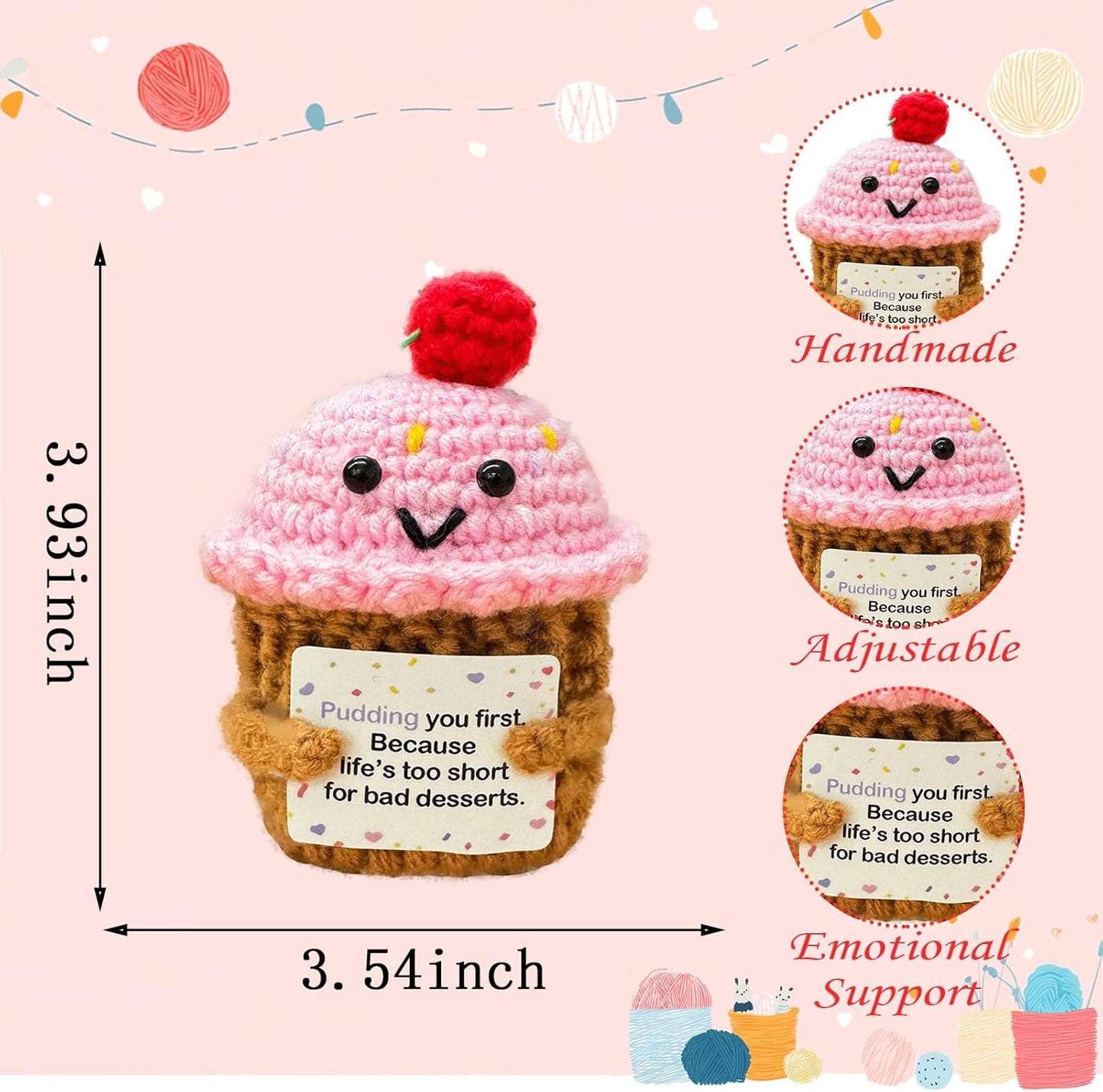 Emotional Support Crochet Pudding,Sweet Gifts for Women Daughter Sister Friend Student Birthday Graduation,Handmade Pudding Little Reminders Emotional Uplifting Support Mental Health