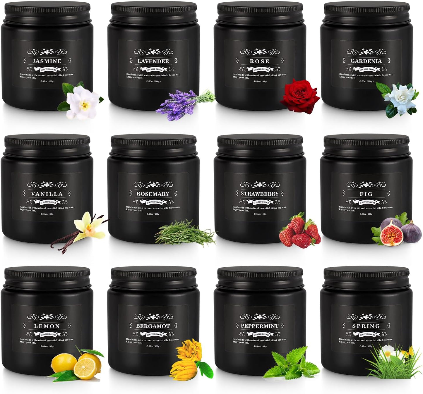 12 Pcs Halloween Scented Candles with Added Natural Essential Oils, 3.05oz, Suitable for Various Festivals, Parties, Yoga, and Home Scene(Black)