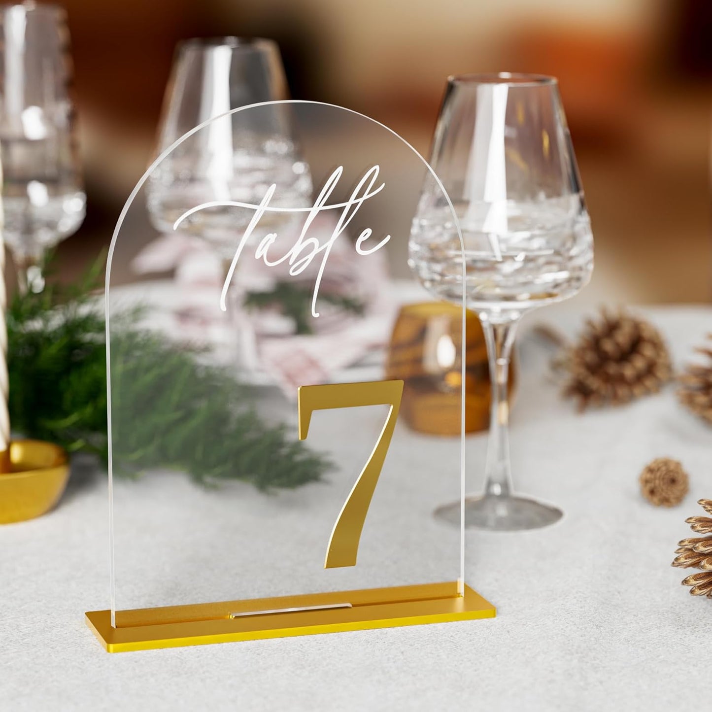 Arch Wedding Table Numbers 1-10 with Stands, Elegant Gold Number 5.5 x 7” Arch Acrylic Signs with Holders, Clear Acrylic Table Numbers for Wedding Reception, Anniversary, Party, Events