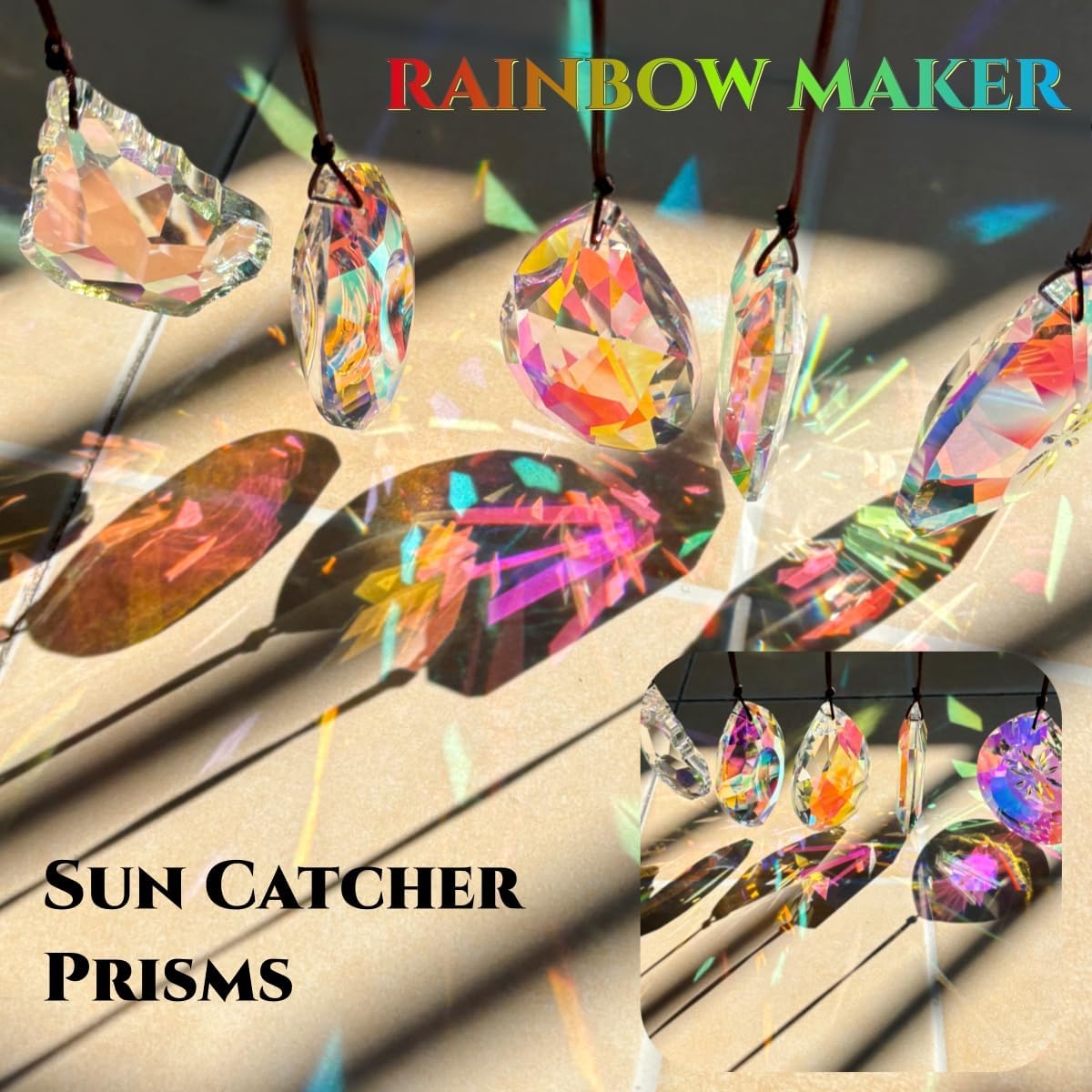 5Pcs 3-inch Crystal Sun Catcher Prisms for Windows Garden Patio,AB Colored Hanging Suncatchers with Glass Prism Rainbow Maker Ideal