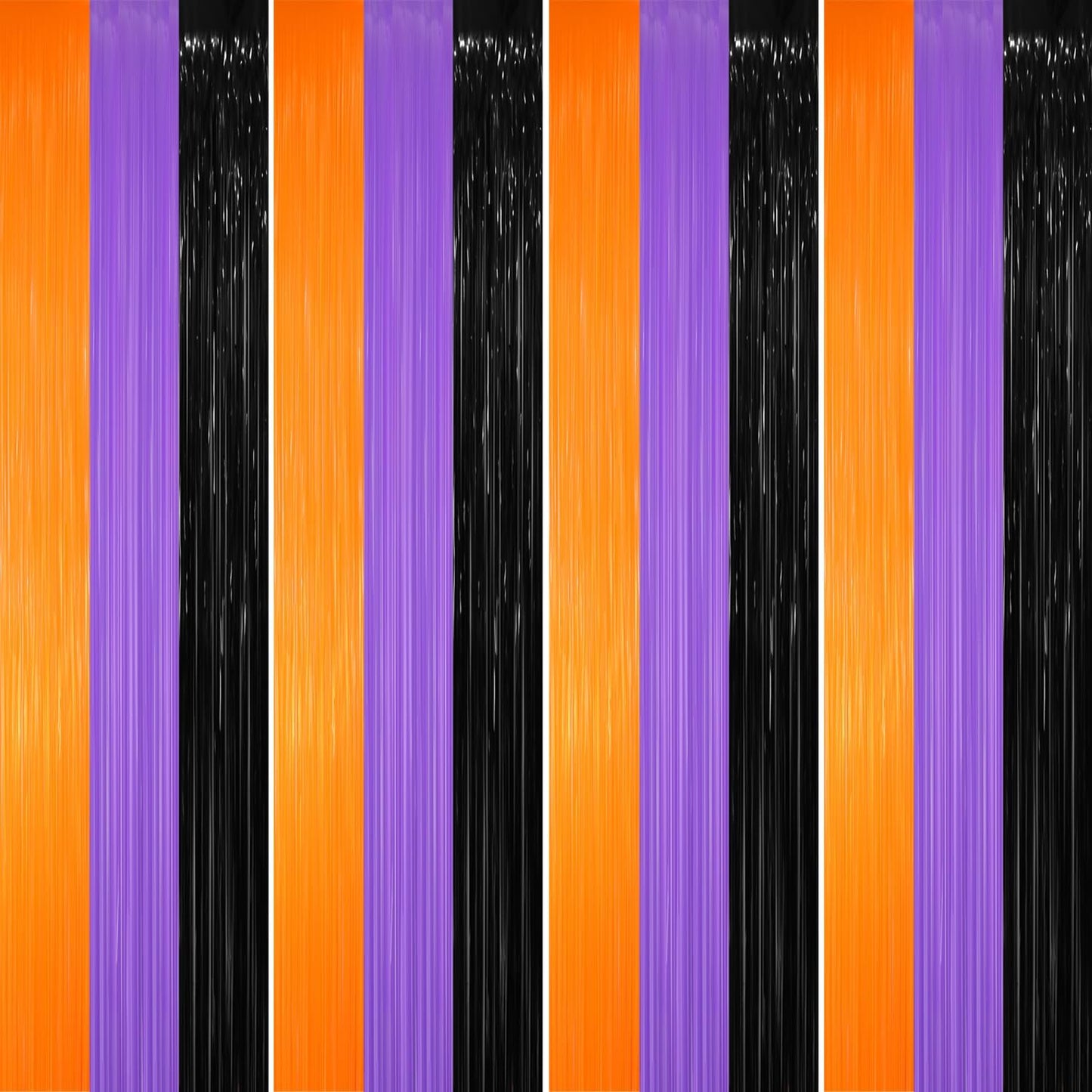 GOER 3.2 ft x 8.2 ft Metallic Tinsel Foil Fringe Party Backdrop for Halloween Birthday Graduation New Year's Party Decorations(4 Packs,Black&Orange&Purple)
