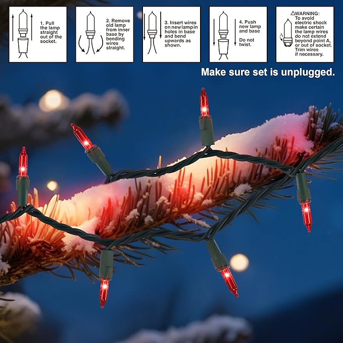 2 Pack Red Christmas String Lights, 100 Count Each, Incandescent Mini Christmas Lights, Connectable Xmas Tree Light for Indoor Outdoor Garland Birthday Holiday Wedding Festival Party