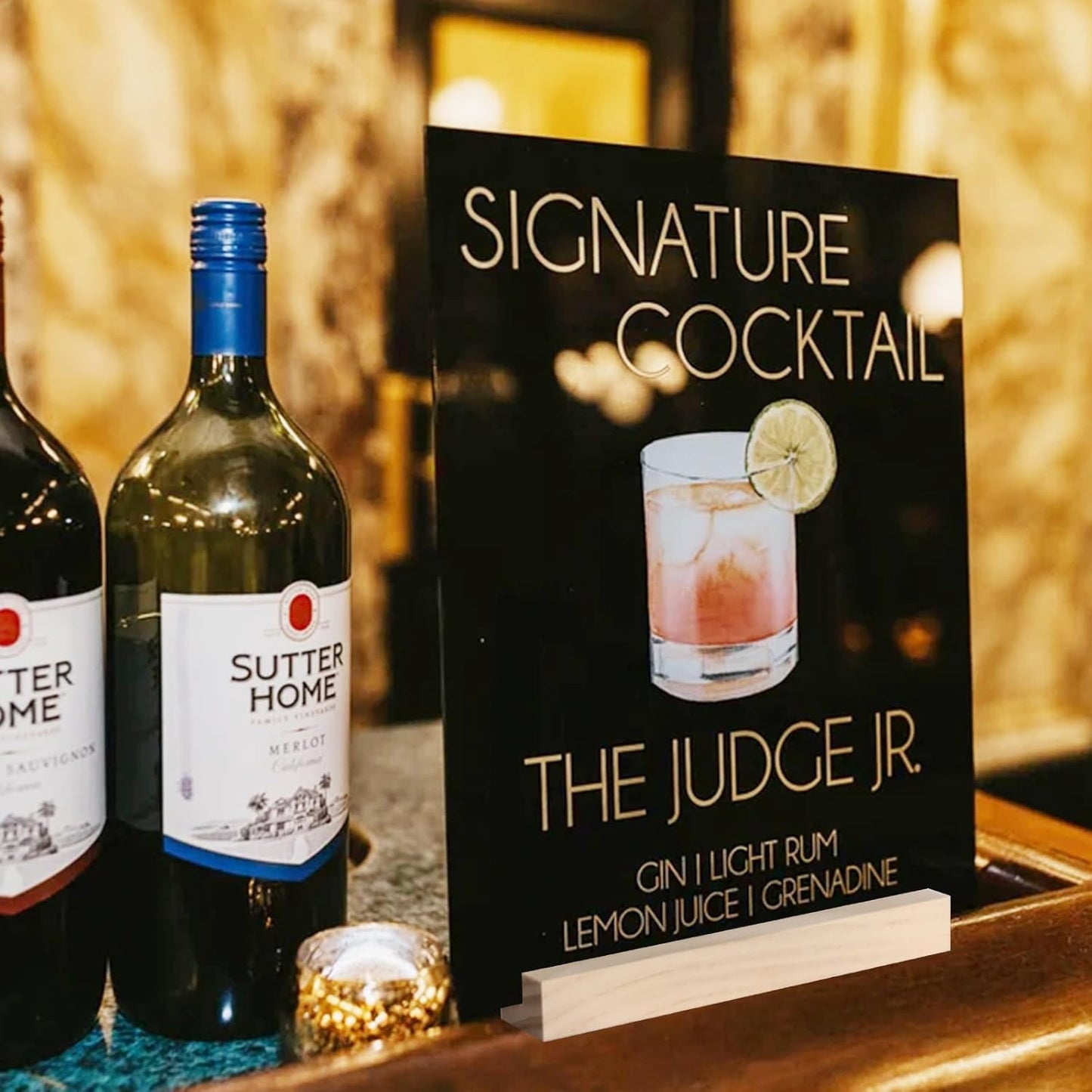 JINMURY 8x10 Inch Black Acrylic Sign with Holder- 6 Pack Blank Black Acrylic Sheets and Wood Stands, DIY Blank Signs for Wedding Party Reception (6 Pack 8 x10 Inch)