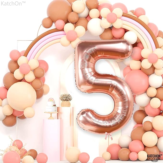 KatchOn, Giant, Rose Gold Number 5 Balloon - 40 Inch | Five Balloon | Rose Gold 5 balloon, Rose Gold 5th Birthday Decorations for Girls | Rose Gold 5 Birthday balloons for Girl