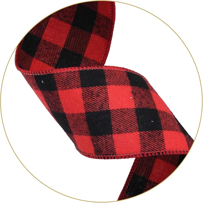Christmas Checked Tree Topper,48x13 Inches Large Toppers Bow,Red and Black Plaid Buffalo Decorative Bows for Christmas Decoration (Red and Black Plaid)
