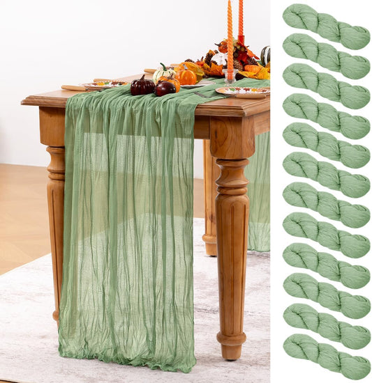 Sage Green Cheesecloth Table Runner 12 Pack Fall Table Runners Boho Gauze 120 Inches Sage Cheese Cloth Fall Table Decorations for Thanksgiving Wedding Bridal Baby Shower Tea Party