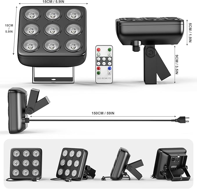 90W Square LED Stage Lights, Corded RGBW 4 in 1 Par Lights, LED Par Can by DMX & Sound Activated Control, Uplights for DJ Show Party KTV Halloween, 20 Pack