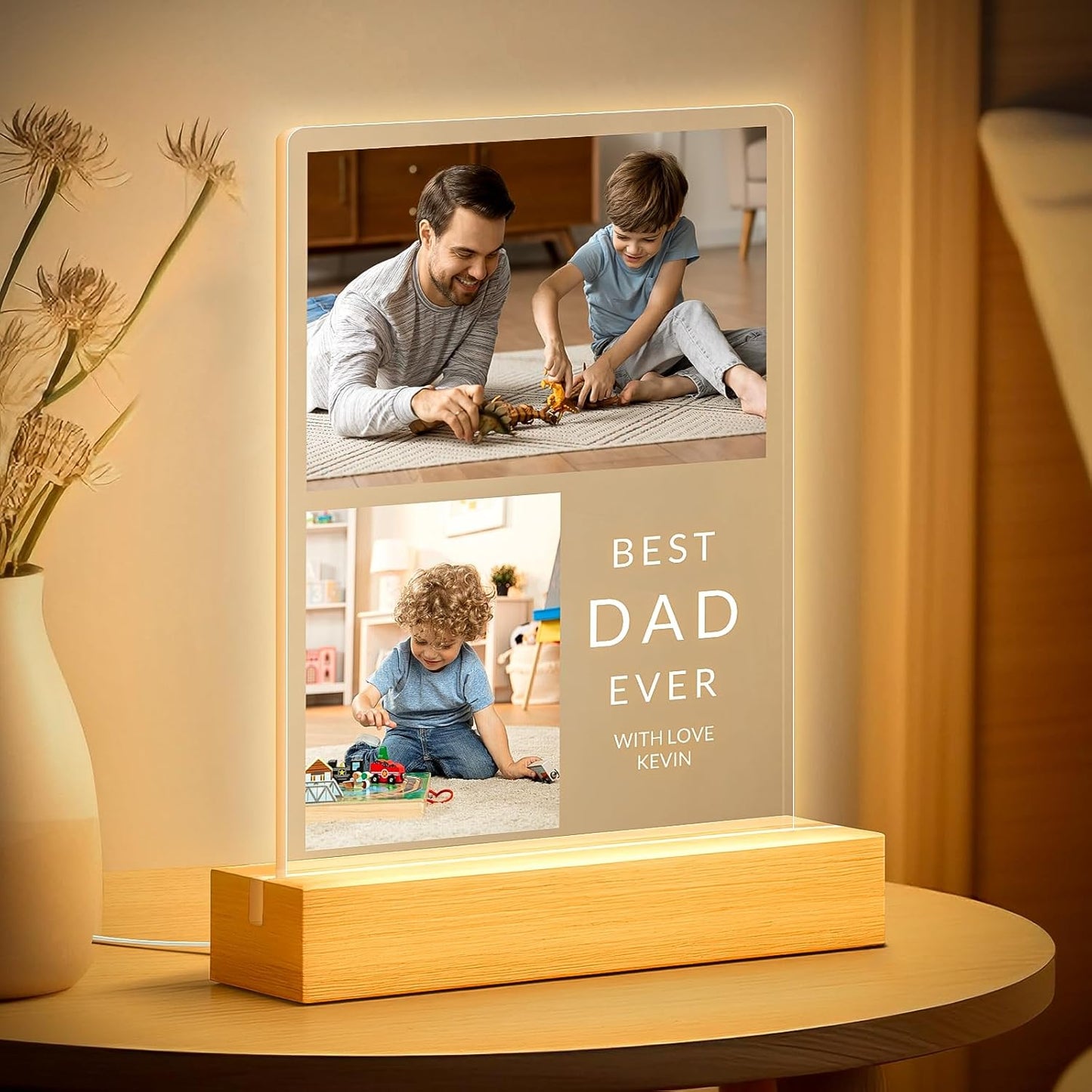 Custom Picture Frames with Photo, Personalized Photo Frame with Night Light, Customized Picture Frames, Custom Photo Gifts, Personalized Birthday Gifts for Dad, Baby, Kids, Family