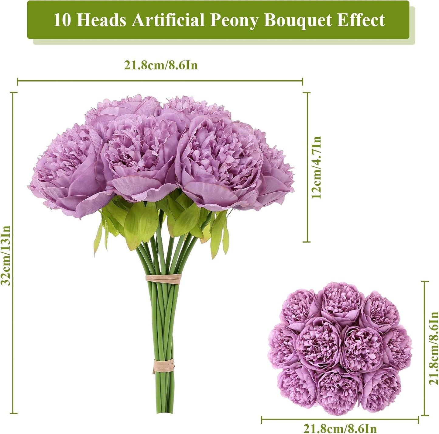 U'Artlines Artificial Peony Silk Flower with Stems 10pcs Real Look Vintage Peonies for Home Wedding Decoration (Purple)