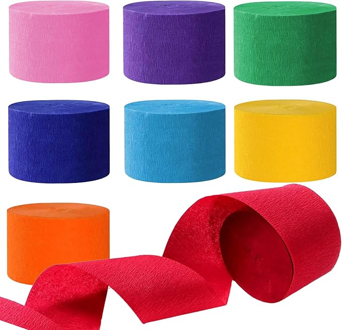 We Moment Crepe Paper Streamers 8 Rolls 656ft,Rainbow Assorted Colored Party Streamer 82 feet per roll for Birthday Party Backdrop Baby Shower Wedding Decorations