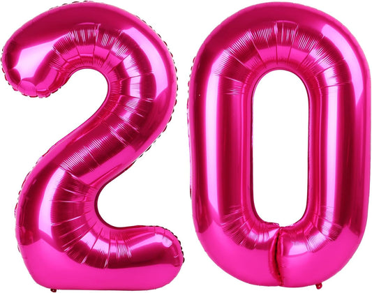 Hot Pink 40 Inch 20 Number Balloons, 20 Decorations for 20 Birthday, Foil Giant Birthday Graduations Anniversary Party Balloons