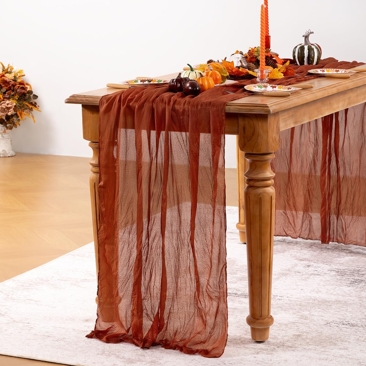 Terracotta Cheesecloth Table Runner 6 Pack Fall Burnt Orange Cheese Cloth Table Runners 120 Inches Rust Thanksgiving Fall Table Decorations for Friendsgiving Wedding Bridal Baby Shower Party