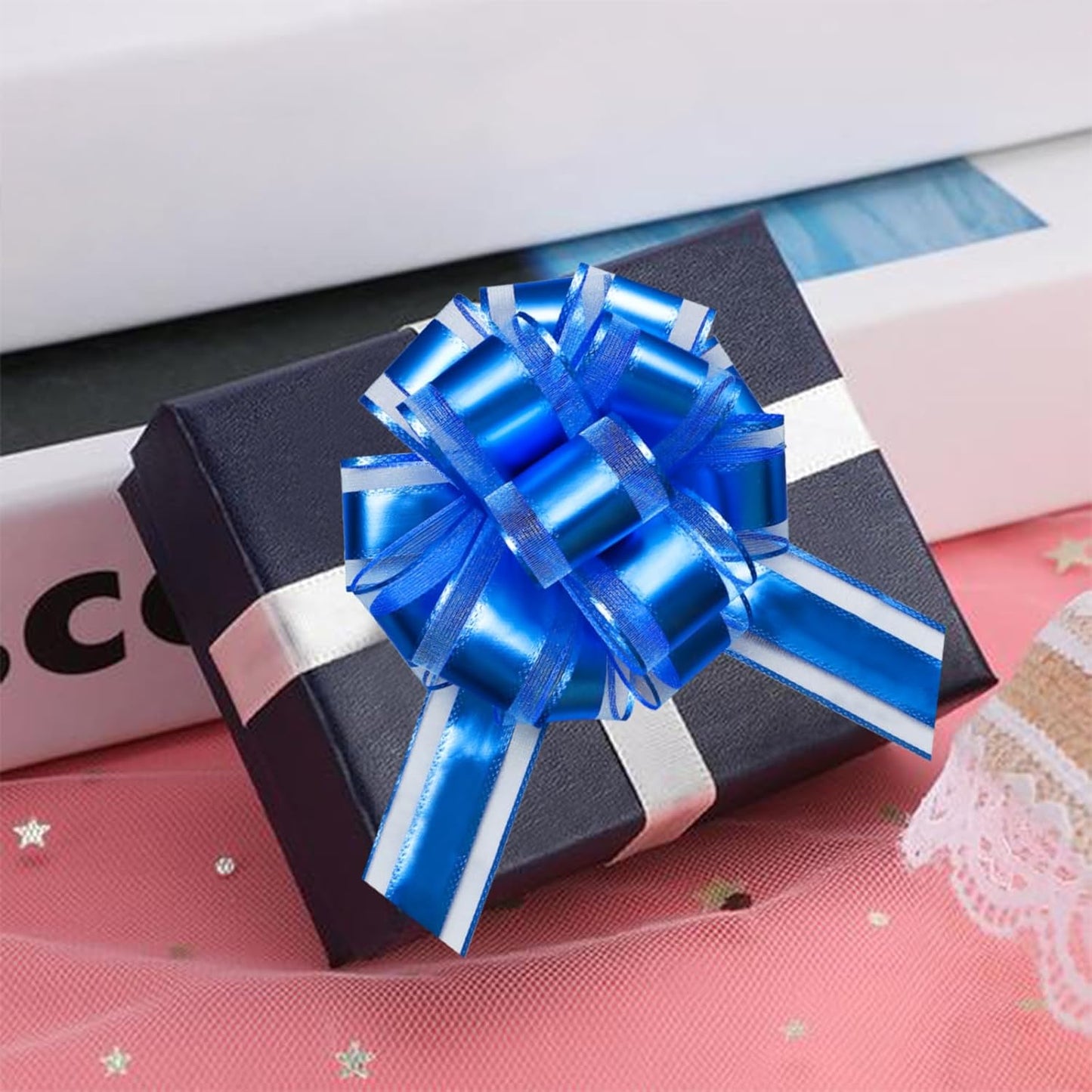 7 Pieces Large Pull Bows, 6 inche, Big Bow for Gift Wrapping, Christmas Party Birthday Gift, Wedding Baskets,Valentine's Day Decorations, Flower Decoration (Blue)