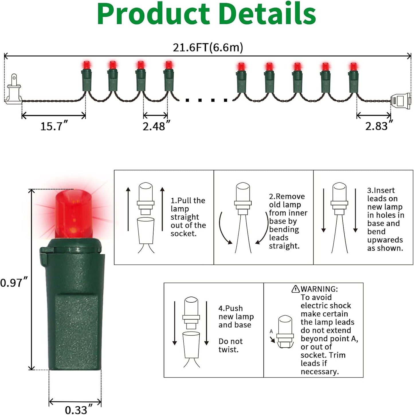 100 Count Red -String Lights - 21.6FT LED Christmas Lights, Mini led Lights for Indoor Outdoor Home Holiday Party Wedding Independence Day Decoration
