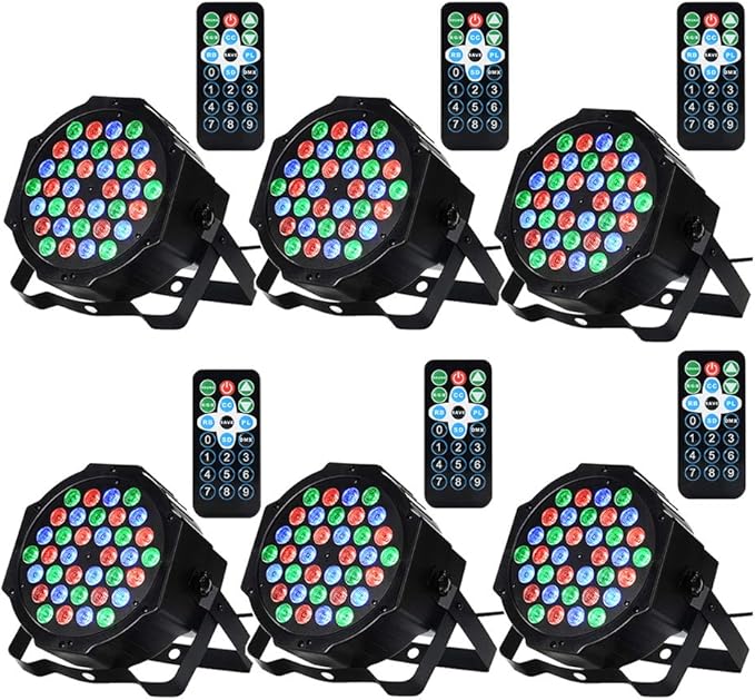 Dj Lights, 6 Pack 36 LED Par Lights Stage Lights with Sound Activated Remote Control & DMX Control, Stage Lighting Uplights for Wedding Club Music Show Christmas Holiday Party Lighting