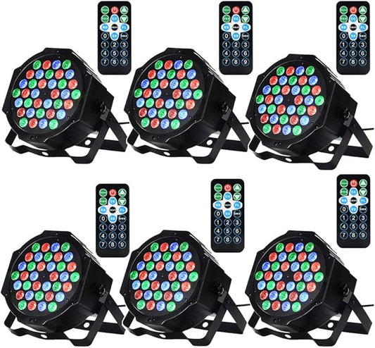 Dj Lights, 6 Pack 36 LED Par Lights Stage Lights with Sound Activated Remote Control & DMX Control, Stage Lighting Uplights for Wedding Club Music Show Christmas Holiday Party Lighting