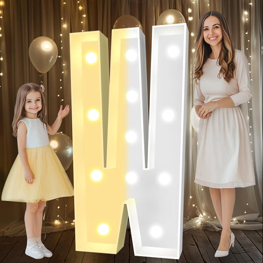 Pooqla 4 FT Marquee Light Up Letters, Cool White and Warm White Marquee Letter 4 Feet Tall, Giant LED Sign Big Mosaic Letter W for Balloons Birthday Party Anniversary Wedding Decorations