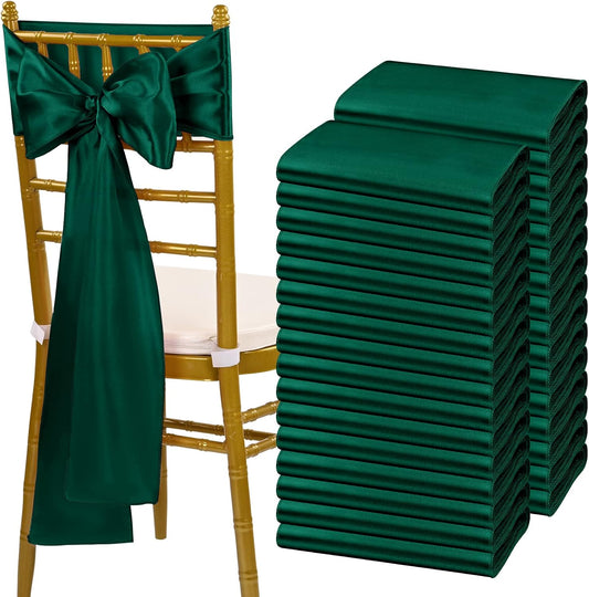 fani 120 PCS Forest Green Satin Chair Sashes Bows Universal Chair Cover for Wedding Reception Restaurant Event Decoration Banquet,Party,Hotel Event Decorations (7 x 108 inch)