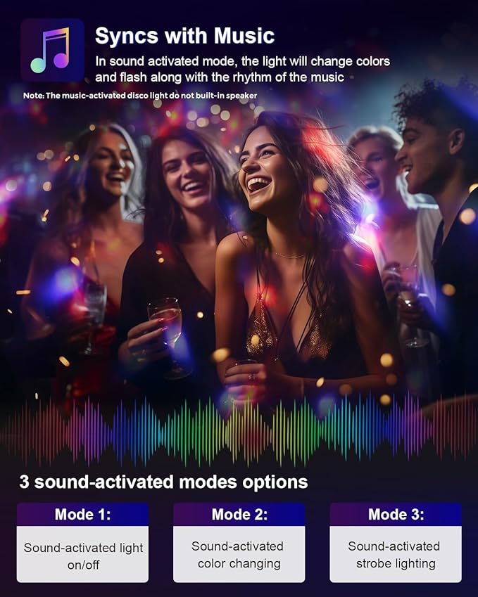 Luditek 4-Pack Sound Activated Party Lights with Remote Control Dj Lighting, Disco Ball Light, Stage Lamp Strobe Light for Home Room Dance Parties Karaoke Wedding Decorations Christmas