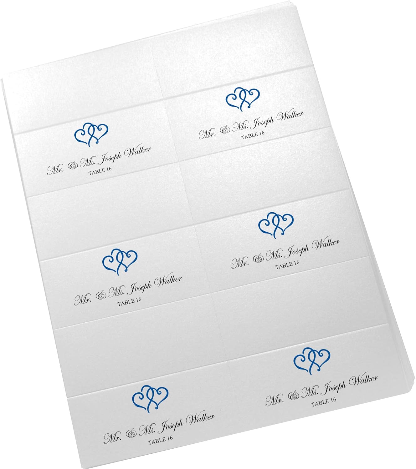 Linked Hearts Printable Place Cards, Royal Blue (Choose Color), Set of 60 (10 Sheets), Laser & Inkjet Printers - Wedding, Party, Dinner, and Special Events - Made in the USA