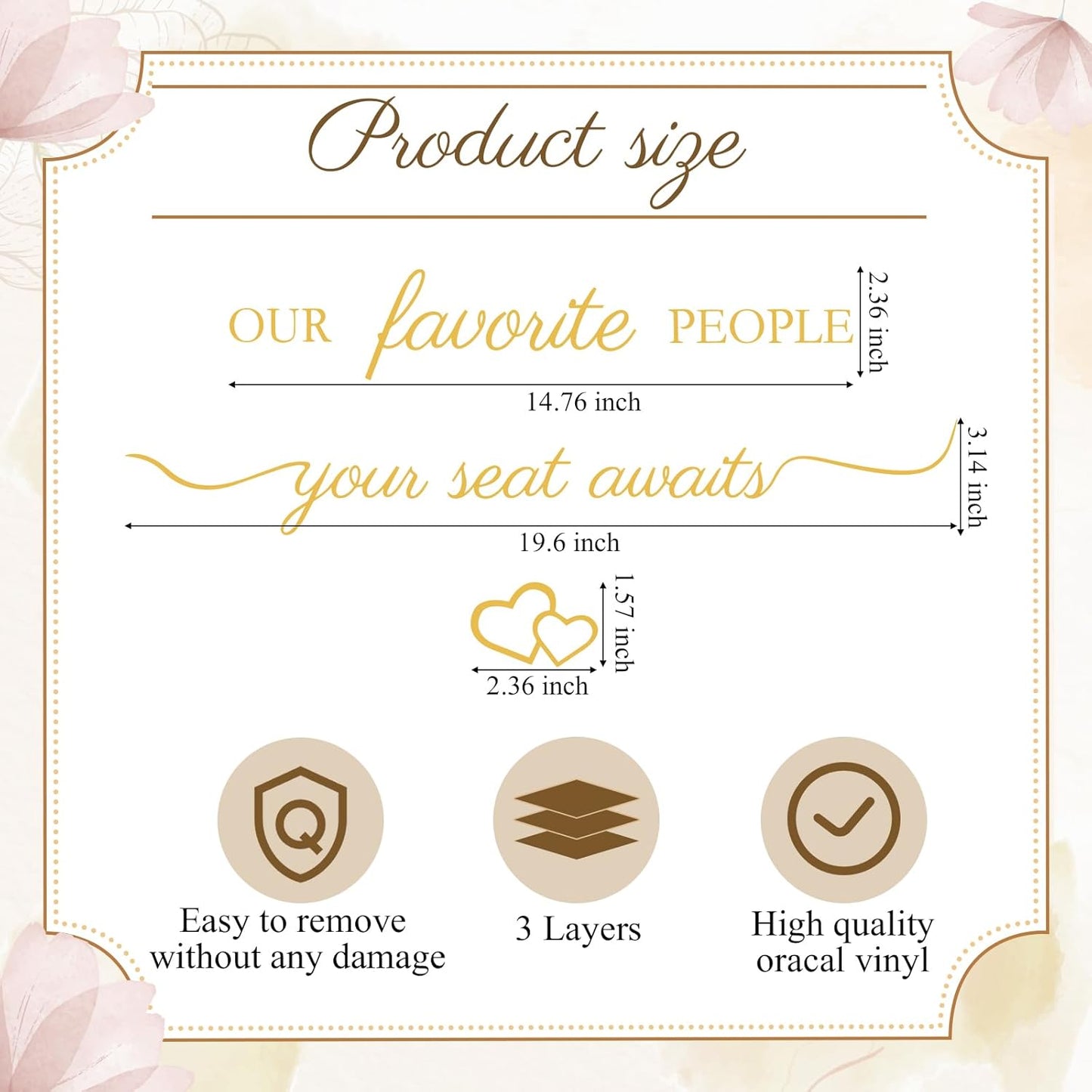 3 Pcs Wedding Seating Chart Decal Stickers DIY Our Favorite People Your Seat Awaits Vinyl Decal Wedding Sign Decor Seating Chart Board Mirror Stickers(Gold)