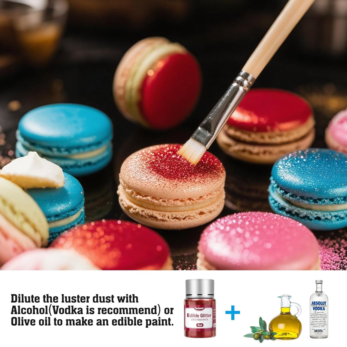 Twisweet Red Edible Glitter for Drinks, Food Grade 10g Sparkling Sprinkles Cake Decorating Supplies, Edible Luster Dust for Cocktail Beverages, Food Coloring Shimmer Powder for Cupcakes Cookies Cake Decorations