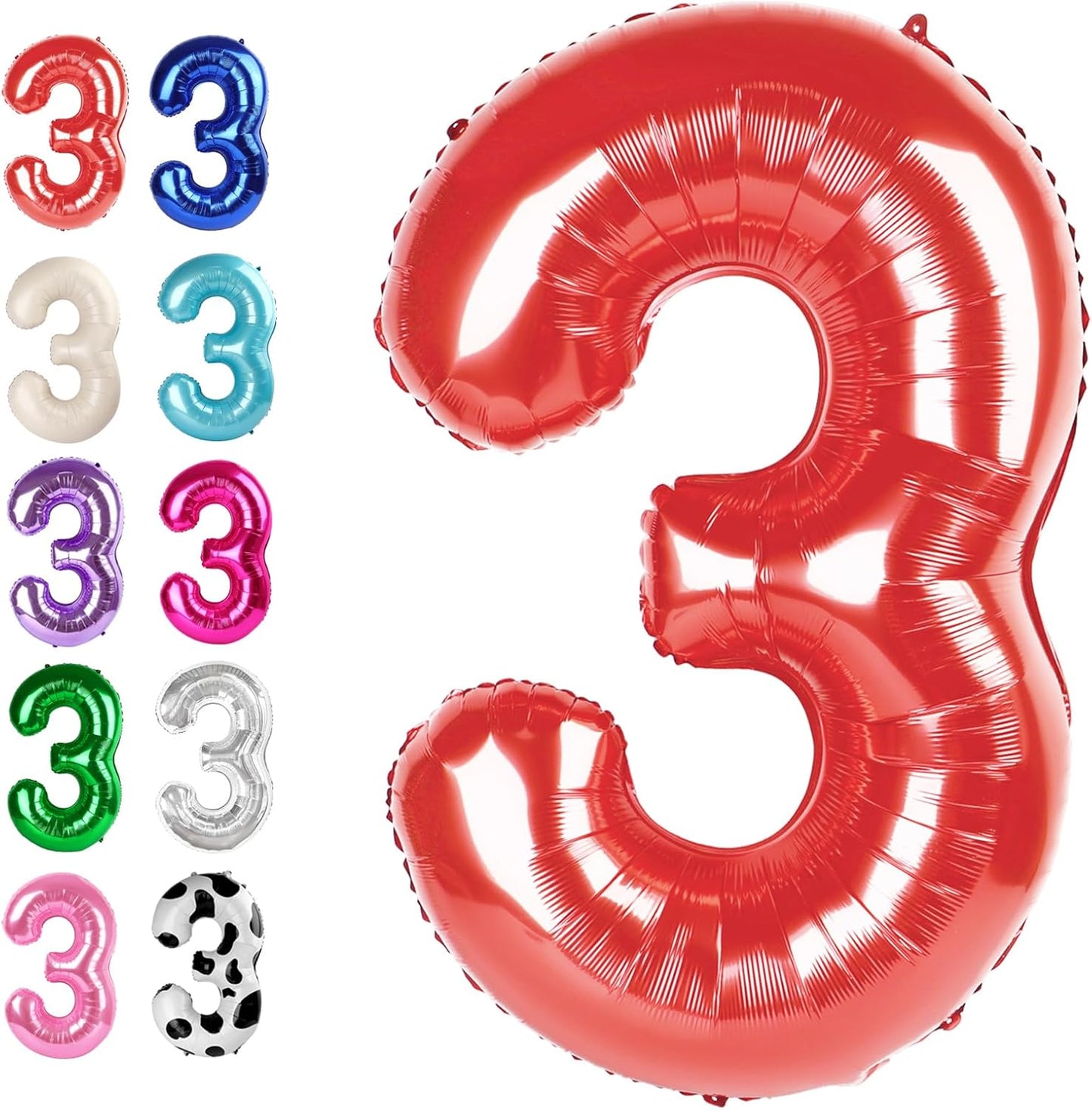 40 Inch Red 3 Large Number Balloon, 3 13 23 30 33 36 38 Red Birthday Party Decorations, Number Three Foil Balloons for Anniversary Party Graduations Celebration Supplies