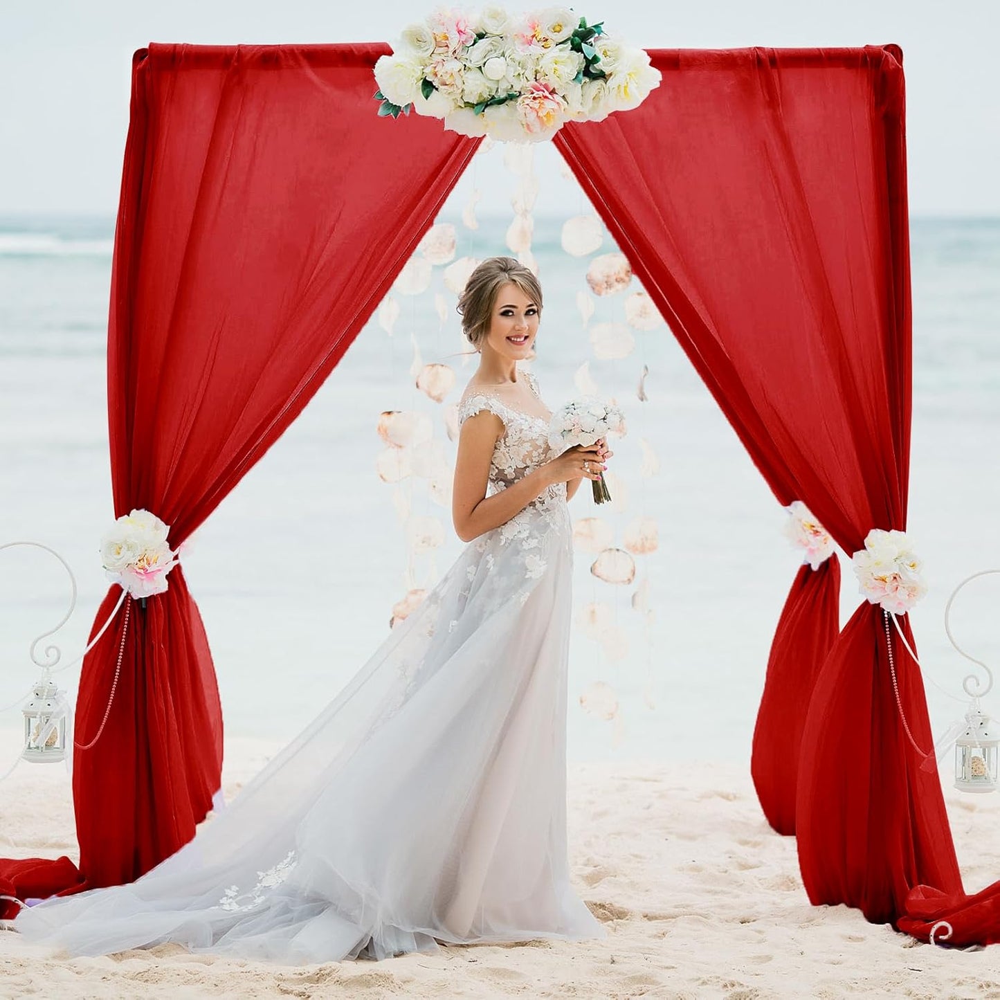 VOK Red Wedding Arch Draping Fabric Chiffon Fabric, 29in x 18Ft 2 Panels Sheer Chiffon Outdoor Curtain for Wedding Ceremony Birthday Party Decoration (Red,2 Panel)