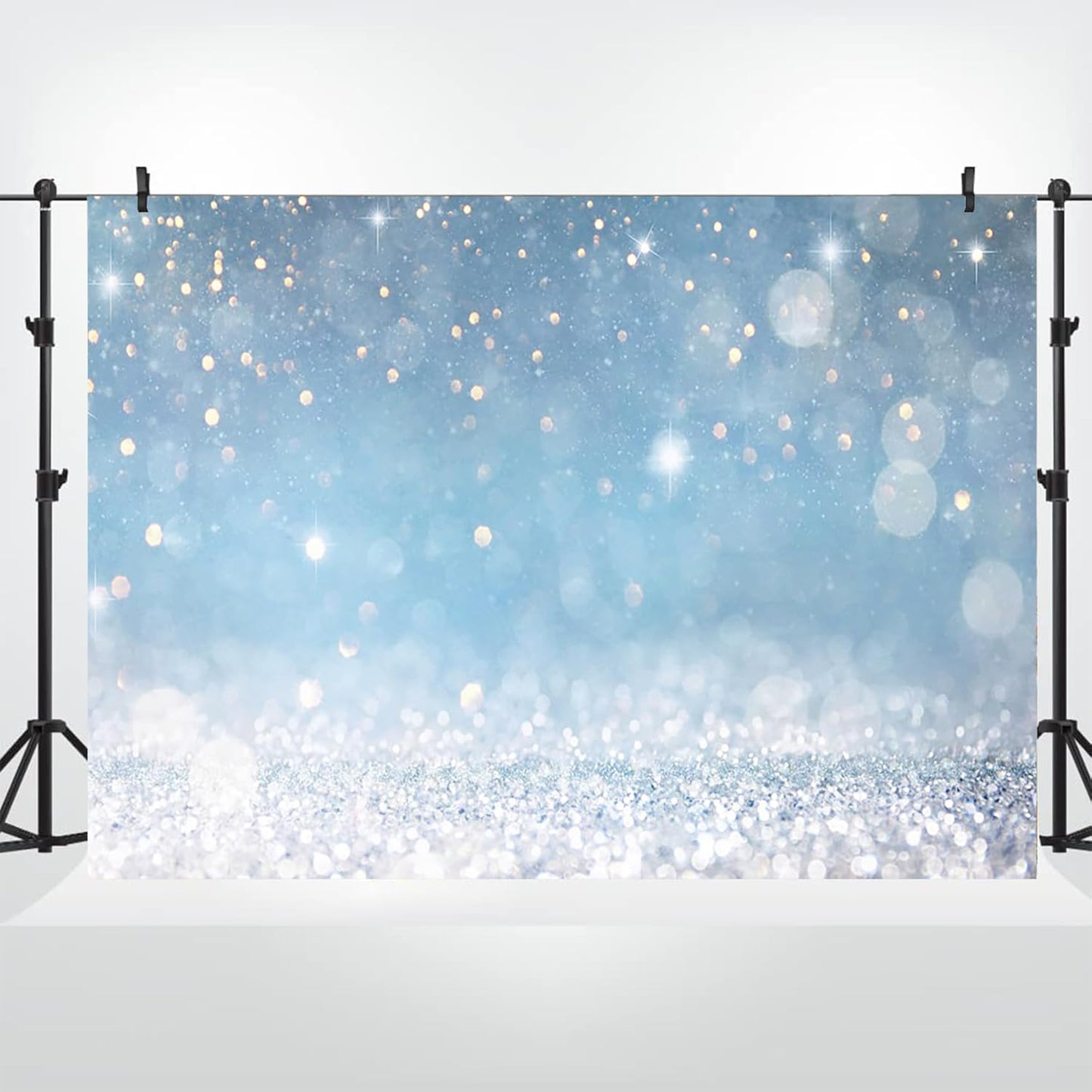 9x6ft Blue Bokeh (Not Glitter) Backdrops Birthday Party Abstract Golden Sparkling Spots Photography Background Baby Shower Wedding Prom Graduation Party Bokeh Decor Banner Photoshoot Props