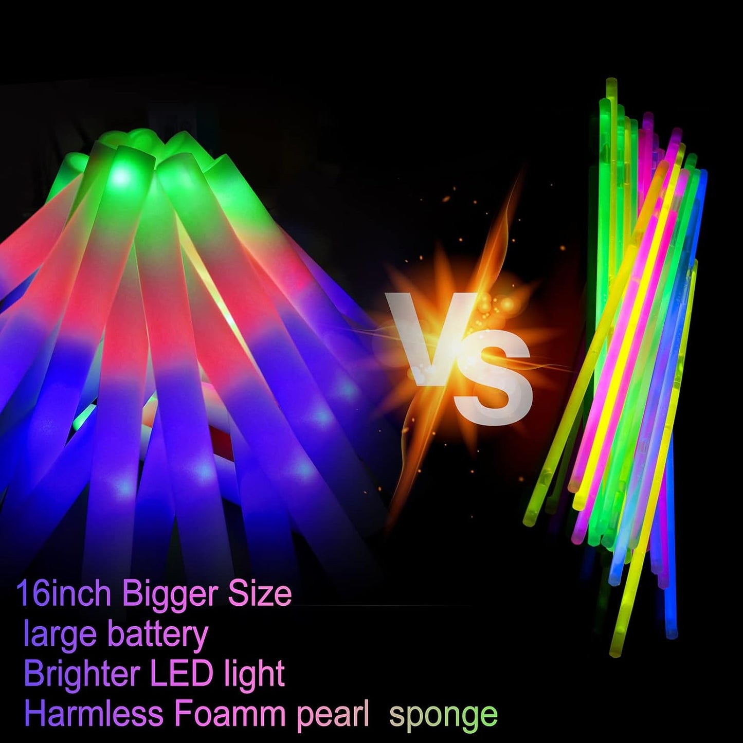 LifBetter 58Pcs Foam Glow Sticks Bulk,Led Glow Sticks with 3 Modes Colorful Flashing,Long Life Battery Glow In The Dark Party Supplies for Weddings,Parties,Festivals,Sporting Events