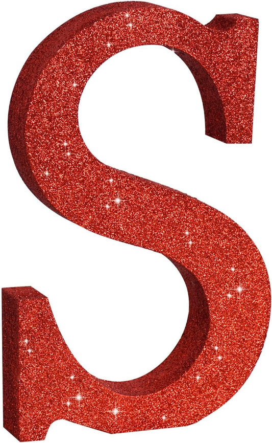 TONIFUL 8 Inch Red Glitter Letter S Table Centerpiece A-Z Red Birthday Party Decorations,Red Alphabet S for Birthday,Chrismas,Graduation,Bridal Shower,Wedding,Anniversary Party Supplies