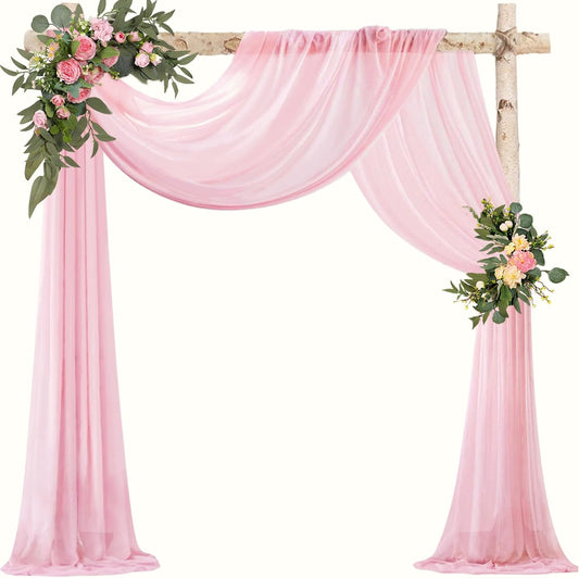 VOK Pink Wedding Arch Draping Fabric Chiffon Fabric, 29in x 18Ft Sheer Chiffon Outdoor Curtain for Wedding Ceremony Birthday Party Decoration (Light Pink,1 Panel)