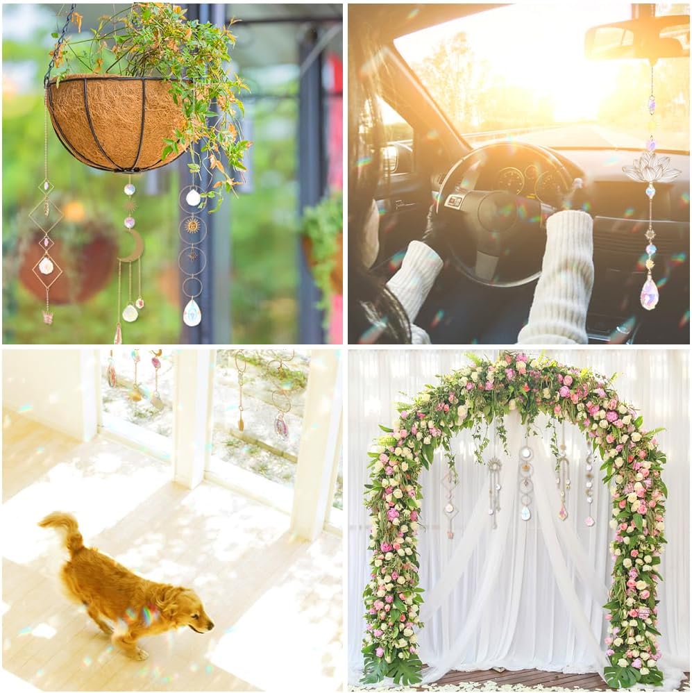 Sun Catchers, 10 Pieces Colorful Crystal Suncatcher with Chain Pendant Ornaments Hanging Crystals Prism Rainbow Maker for Windows Indoor Outdoor Car Mirror Garden Decor Wedding Party Xmas Gift