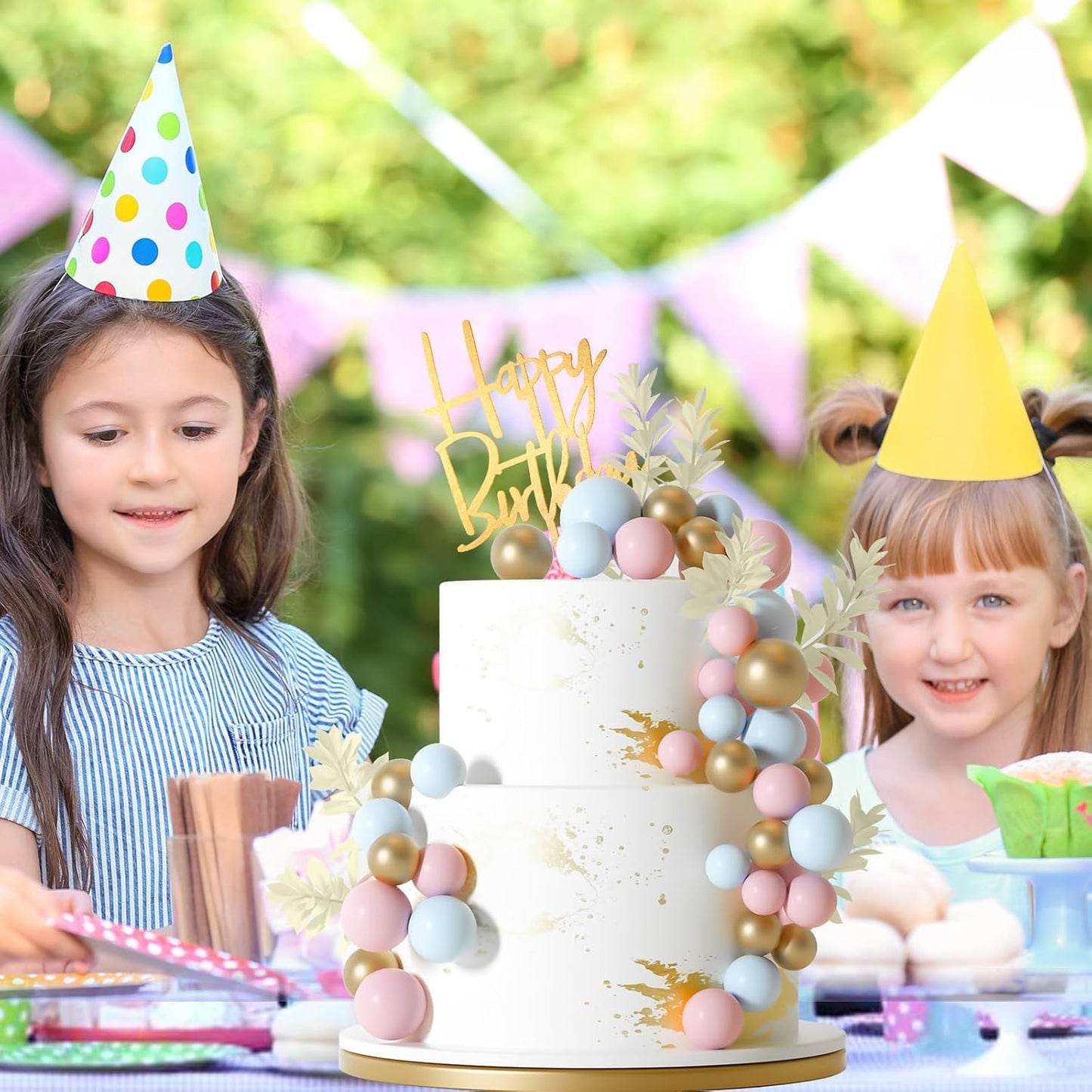 MIAHART Ball Cake Toppers Boho Grass Cake Topper Ball Cake Insert Decoration for Birthday Wedding Baby Shower Party Decorations Boho Themed Party Supplies (light blue，gold，light pink)