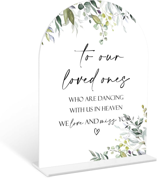 Greenery Wedding Memorial Sign, 6 x 8 Inch White Arch Acrylic Wedding Sign with Holder, Wedding Decoration, Wedding Supplies