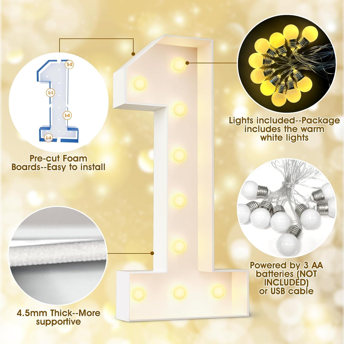 Ledido 4FT Marquee Light Up Numbers Large Light Up Letters for Party Decoration, Marquee Numbers for 2nd 20th Birthday Anniversary, Pre-cut Foam Board Assembly Required Number 2