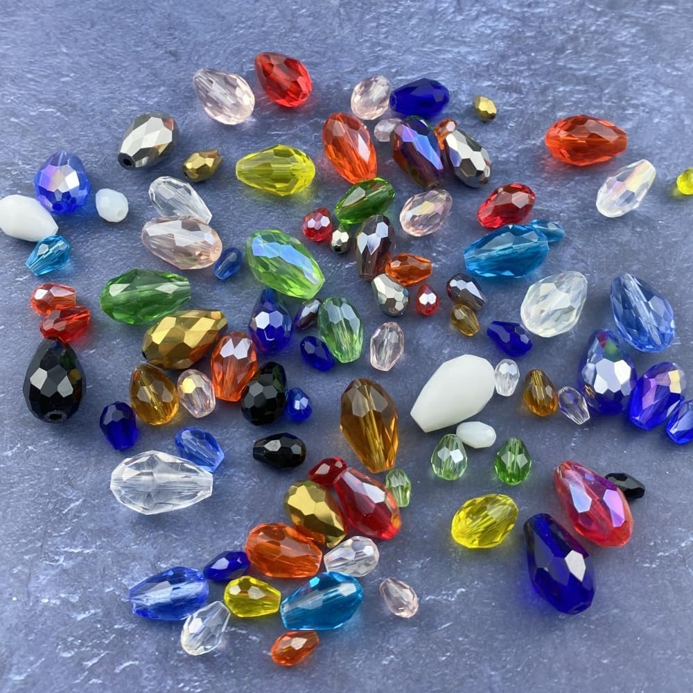 50pcs 10x15mm Teardrop Crystal Glass Beads Vertical Hole Faceted Glass Teardrop Spacer Beads for Bracelets Necklace Earring DIY Jewelry Making Craft(Silver)