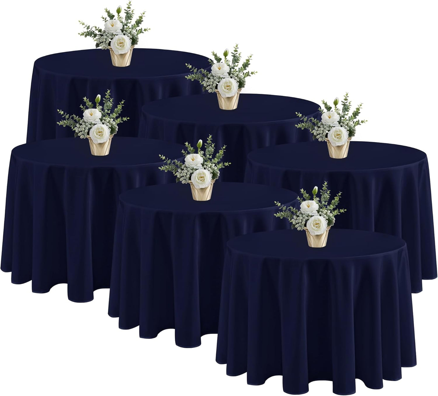 Fitable 6 Pack Navy Round Table Clothes - 90 Inches in Diameter - Stain Resistant and Washable Tablecloths, Polyester Fabric Table Covers for Wedding, Party, Banquet, Gathering