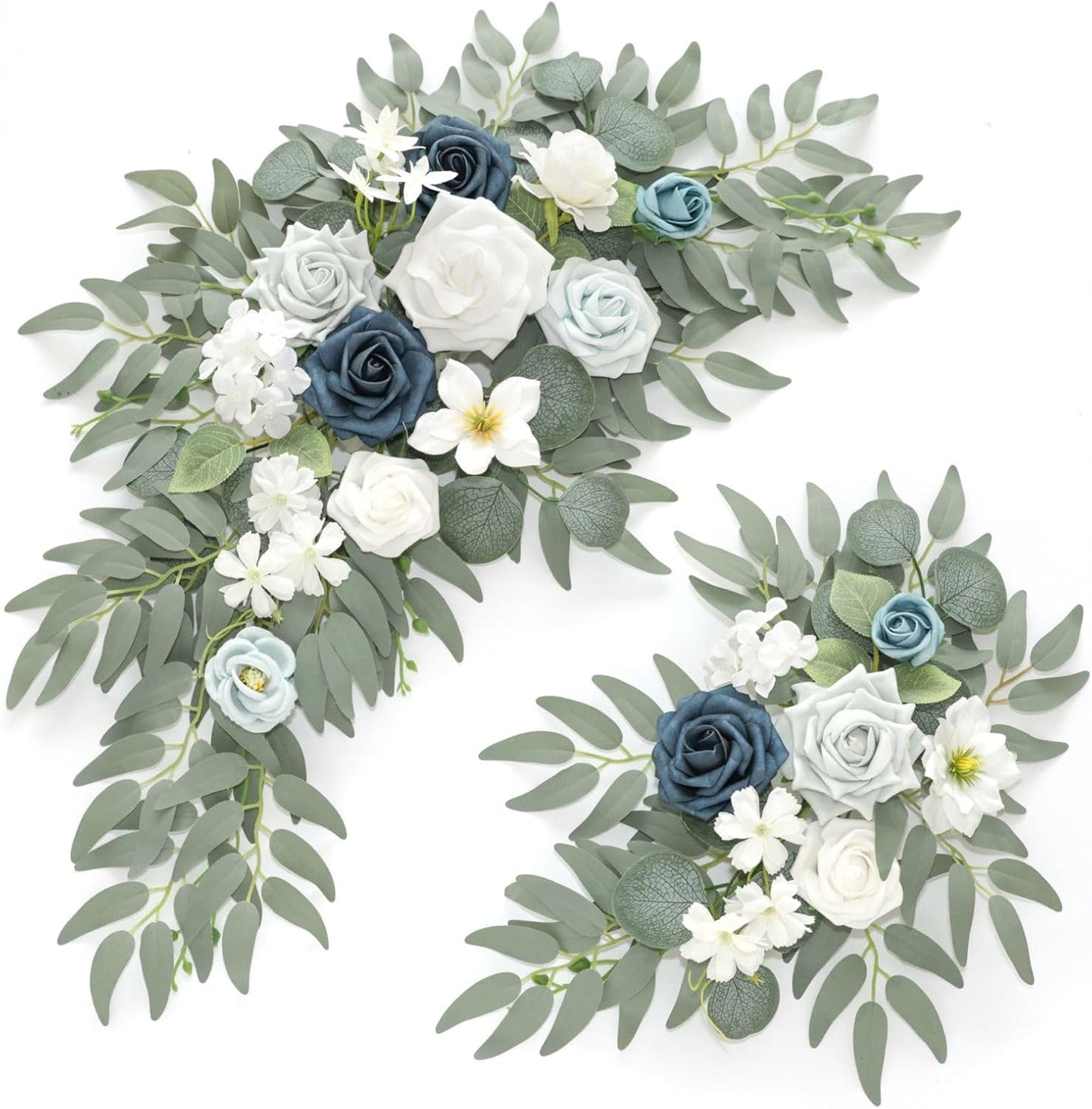 Faux Flower Swag Set of 2 for Wedding Welcome Signs Floral Swag Wedding Reception Ceremony Signs Decor (A-White Blue)