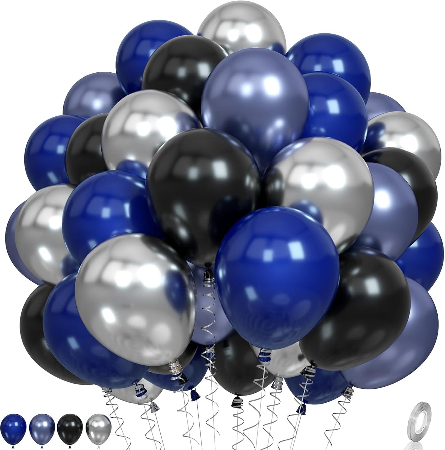 Blue and Black Balloons, Navy Blue and Silver Balloons Metallic Silver Dark Blue Balloon Party Latex Balloon Black Blue Ballons for Kids Adults Birthday Space Party Wedding Baby Shower