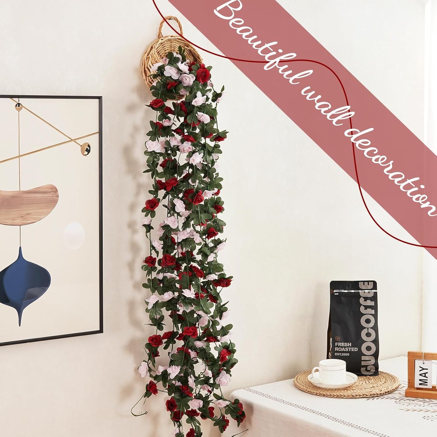 12 Pcs 99 Ft Flower Garland Rose Vines, Rose Garland for Decoration, Flower Vine for Room Table Birthday Wedding Party Garden Wall Decor