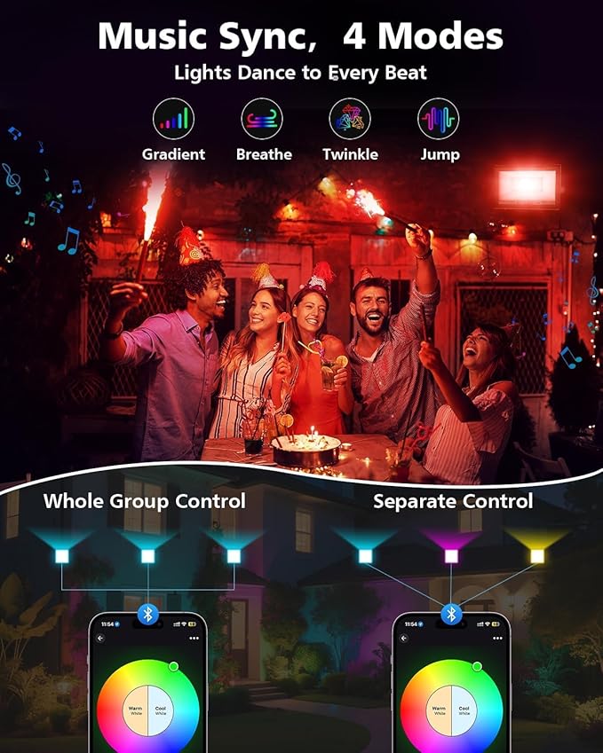 T-SUN Christmas Led Flood Light 60W, Outdoor Waterproof Color Changing Uplight for Stage Landscape Party, RGBW Dimmable Smart Floodlights 16 Million Colors&Timing& Music Sync, US Plug (4 Pack)