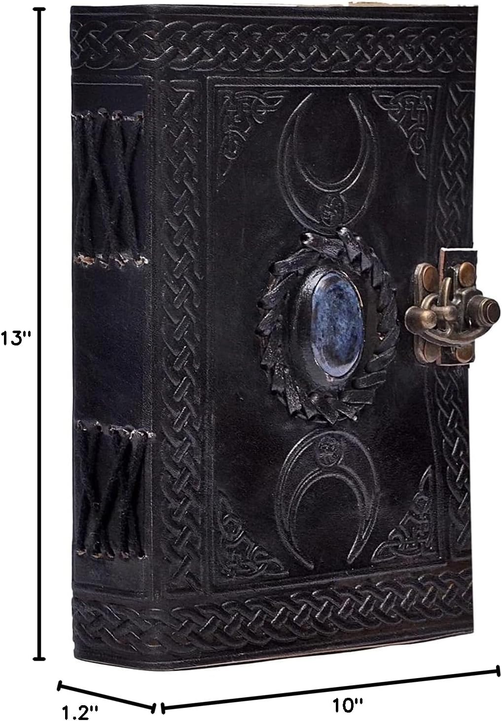 cuero 3 Moon Blue Lapiz Embossed Vintage Leather Journal for Men & Women - 176 Pages, Antique Handmade Deckle Edge Vintage Paper, Leather Journal Writing Notebook Dairy Gift(10 inch by 13 inch, Black)