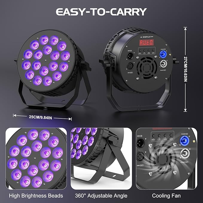 180 W Stage Par Lights, RGBW 4-in-1 LED Par Can Light with DMX512 Sound Activated Controlled Aluminum Uplights, Stage Lights for Parties Wedding Festival Events Church