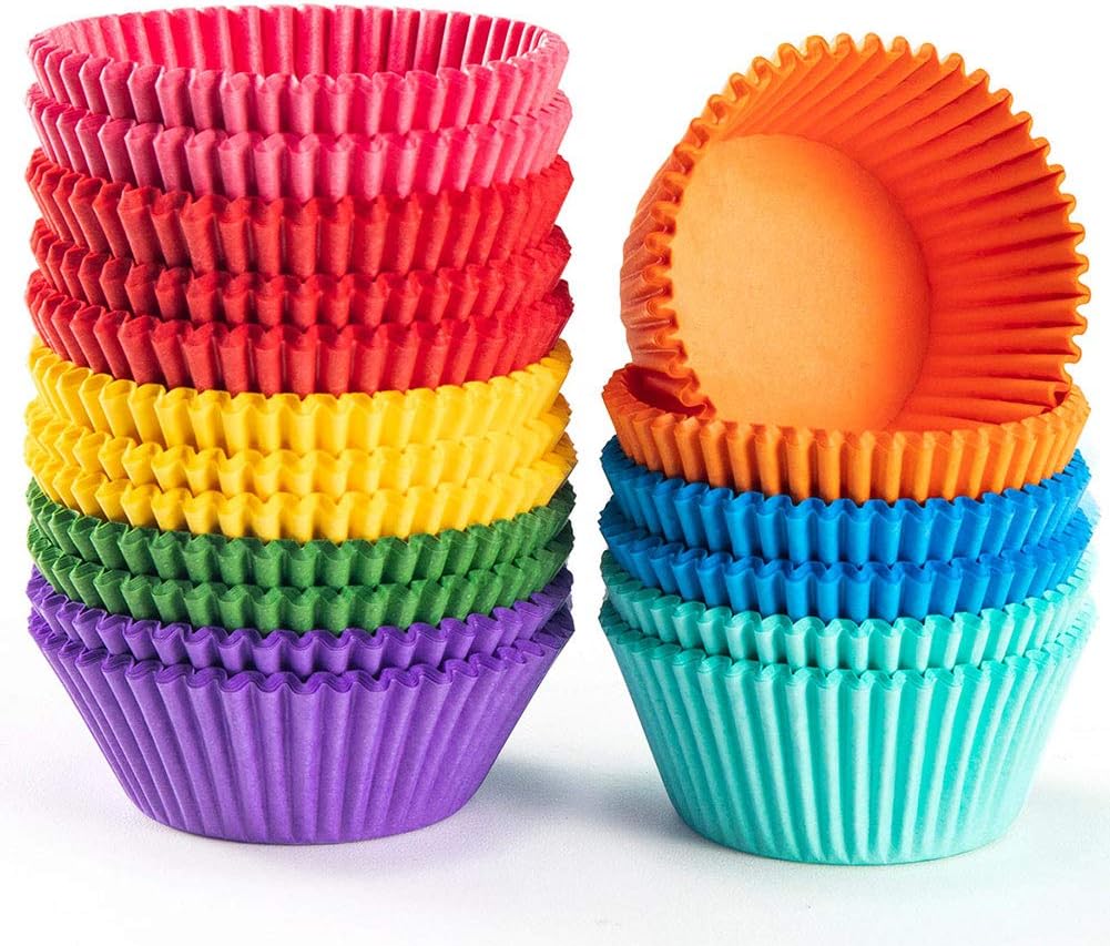 Gifbera Bright Rainbow Standard Cupcake Liners Solid Colorful Paper Baking Cups 400-Count